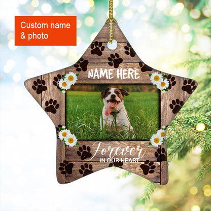 Custom Dog Photo Ceramic Ornament, Custom Pet Photo Ornament, Forever In Our Heart - Christmas Ornament Gift For Dog Lovers, Pet Lovers