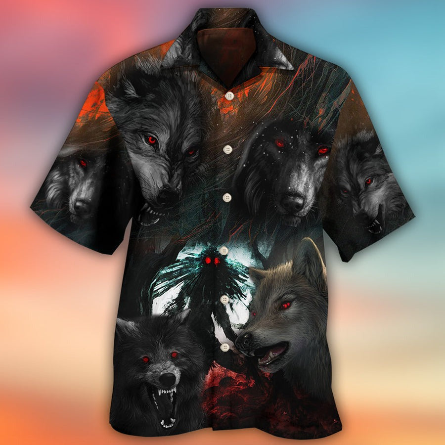 Halloween Hawaiian Shirt, Halloween Black Wolf In The Dark Aloha Shirt For Men & Women - Halloween Gift For Members Family, Friends