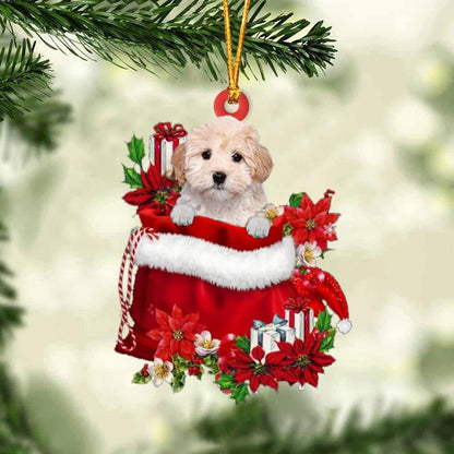 Maltipoo In Gift Flowers Bag Christmas Acrylic Keychain - Christmas Gift For Maltipoo Lovers, Dog Lovers