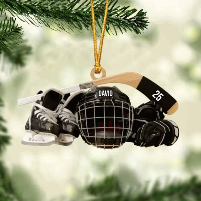 Customized Hockey Skates Helmet And Stick Christmas Ornament, Custom Hockey Acrylic Ornament, Christmas Gift For Hockey Lovers