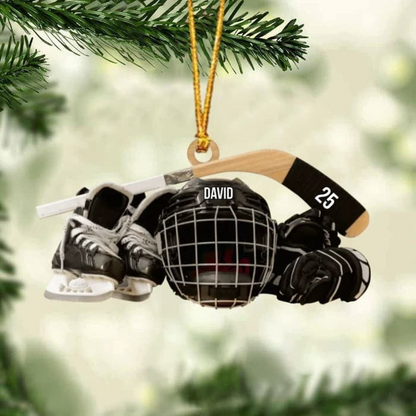 Customized Hockey Skates Helmet And Stick Christmas Ornament, Custom Hockey Acrylic Ornament, Christmas Gift For Hockey Lovers