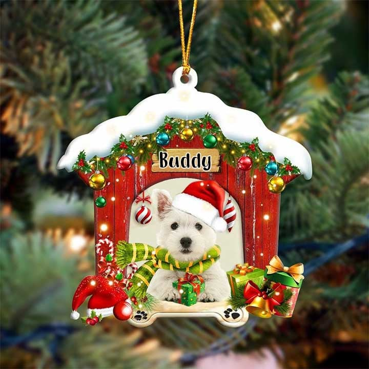 Customized Name West Highland White Terrier In Red Wood House Acrylic Christmas Ornament Gift For Dog Lovers, Dog Mom