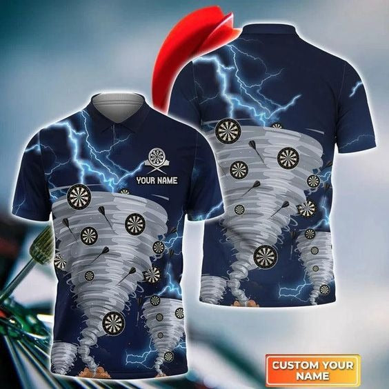 Customized Darts Polo Shirt, Tornado Thunder Lightning Darts Personalized Name Polo Shirt For Men - Perfect Gift For Darts Lovers, Darts Players