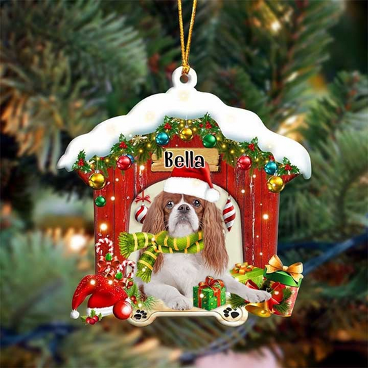 Customized Name Cavalier King Charles Spaniel In Red Wood House Acrylic Christmas Ornament Gift For Dog Lovers, Dog Mom