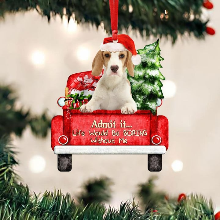 Customized Dachshund On The Red Truck Acrylic Christmas Ornament, Personalized Photo Christmas Gift For Dog Lovers, Dog Owners