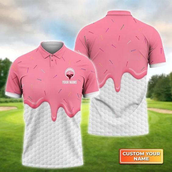 Customized Golf Men Polo Shirt, Ice Cream Melting On Golf Ball Cone, Personalized Name Polo Shirt For Men - Perfect Gift For Golf Lovers, Golfers