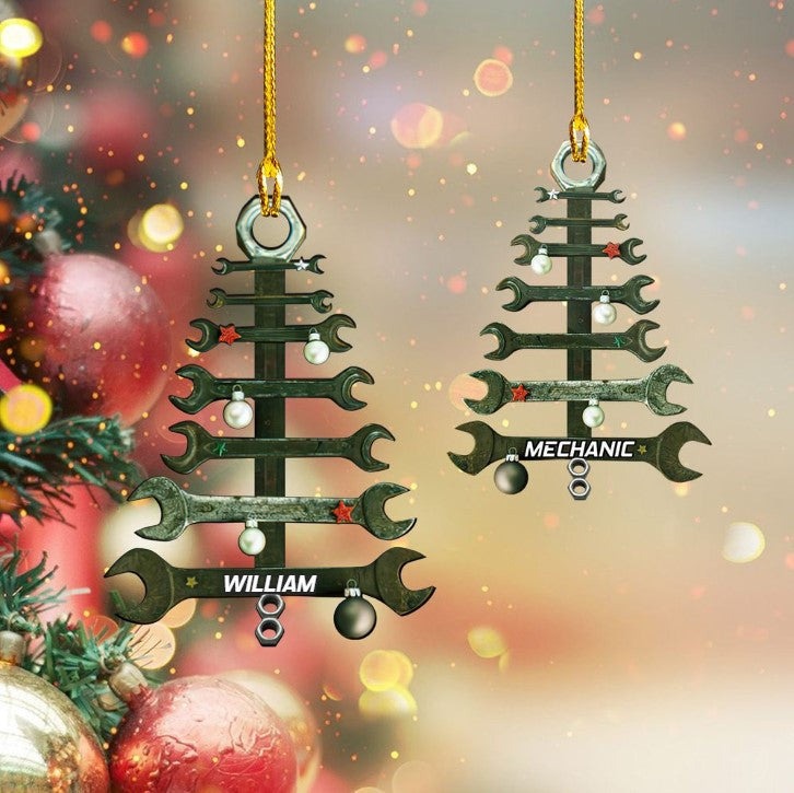 Personalized Wrench Tree Shape Acrylic Ornament For Mechanic