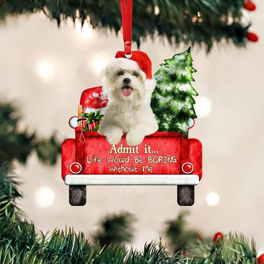 Customized Maltese On The Red Truck Acrylic Christmas Ornament, Personalized Photo Christmas Gift For Dog Lovers, Dog Owners