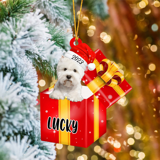 Customized West Highland White Terrier Dog In Red Gift Box Acrylic Christmas Ornament Custom Name Pet Ornament - Gift For Dog Lovers, Pet Lovers