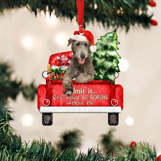 Customized Irish Wolfhound On The Red Truck Acrylic Christmas Ornament, Personalized Photo Christmas Gift For Dog Lovers, Dog Owners