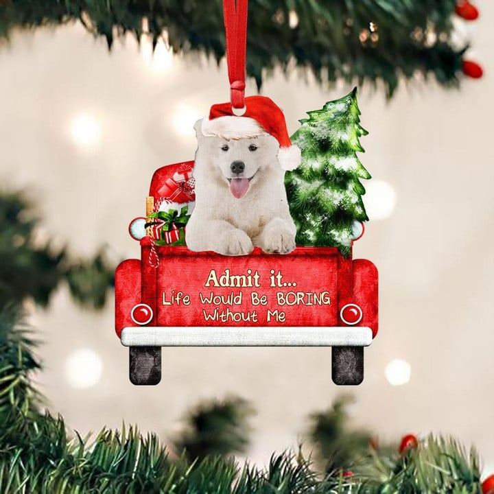Customized Samoyed On The Red Truck Acrylic Christmas Ornament, Personalized Photo Christmas Gift For Dog Lovers, Dog Owners