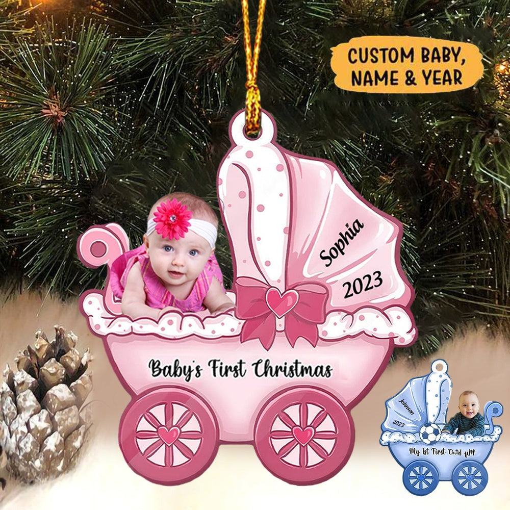 Baby On Carriage Christmas Personalized Photo Baby On Carriage Christmas Acrylic Ornament Gift For Baby - Christmas Ornament Decor