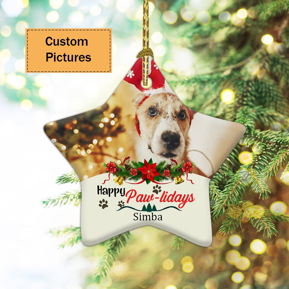 Custom Photo With Dog Ceramic Ornament, Custom Pet Photo Ornament, Happy Paw-lidays Dog Custom Ornament - Christmas Gift For Dog Lovers, Pet Lovers