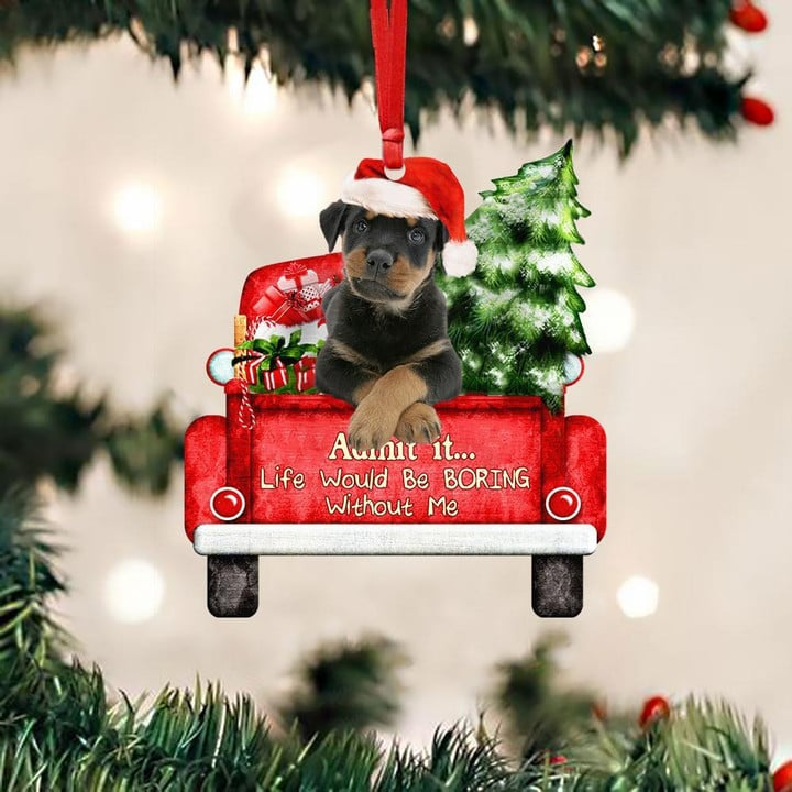 Customized Rottweiler On The Red Truck Acrylic Christmas Ornament, Personalized Photo Christmas Gift For Dog Lovers, Dog Owners
