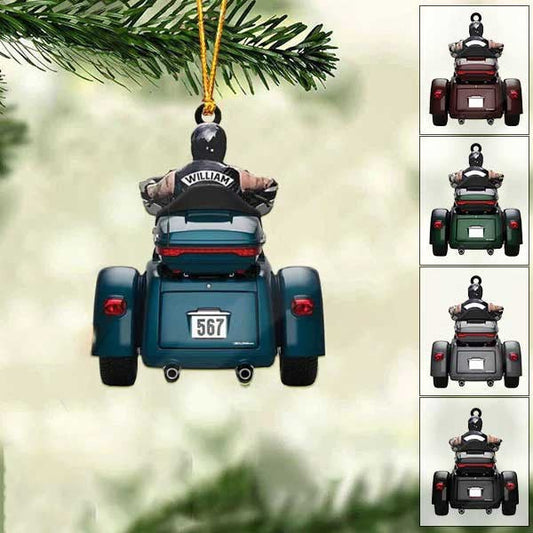 Personalized Biker Man Trike Tri Glide Motorcycle Ornament, Christmas Acrylic Ornament For Biker Man