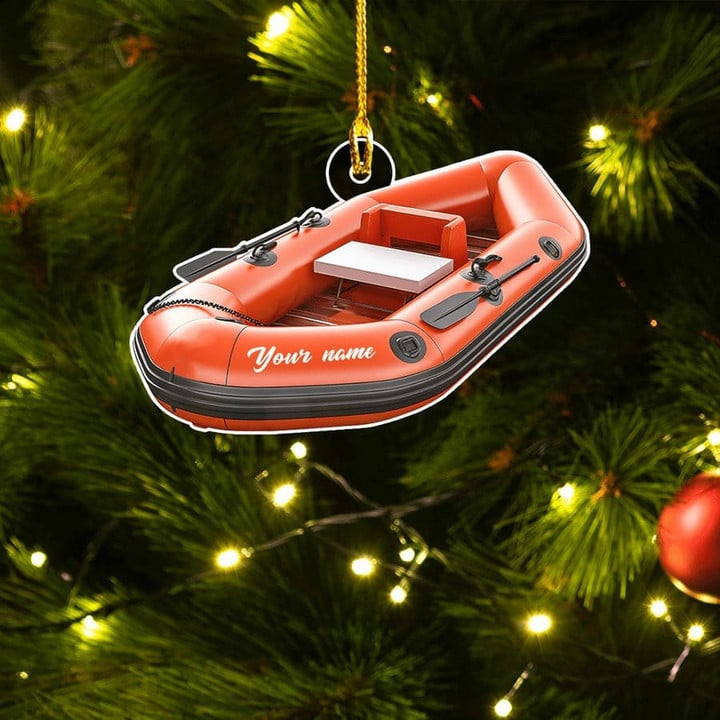 Personalized Inflatable Boat Acrylic Ornament For Xmas Decor, Custom Name Christmas Ornament Gift For Family