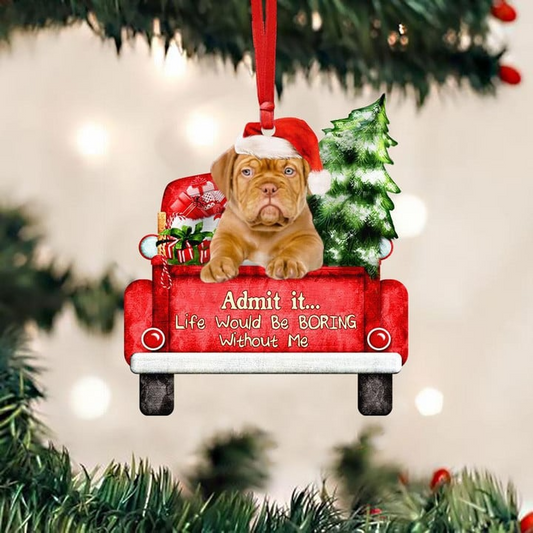 Customized Dogue De Bordeauxl On The Red Truck Acrylic Christmas Ornament, Personalized Photo Christmas Gift For Dog Lovers, Dog Owners