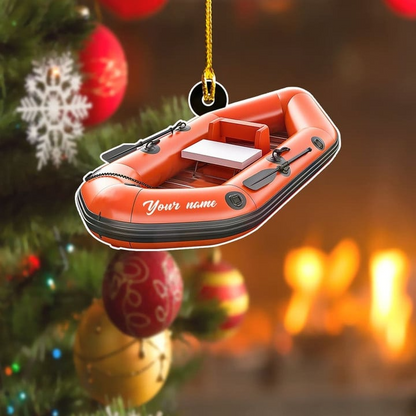 Personalized Inflatable Boat Acrylic Ornament For Xmas Decor, Custom Name Christmas Ornament Gift For Family