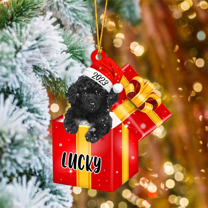 Personalized Name Poodle In Red Gift Box Acrylic Christmas Ornament Custom Pet Christmas Ornament - Gift For Dog Lovers, Pet Lovers