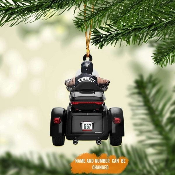 Personalized Biker Man Trike Tri Glide Motorcycle Ornament, Christmas Acrylic Ornament For Biker Man