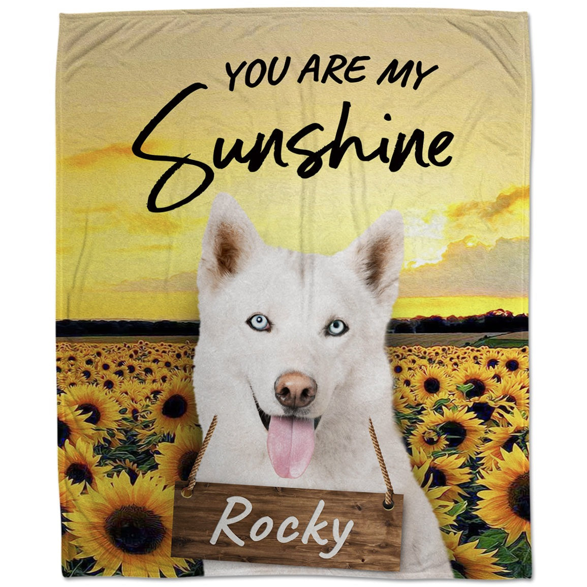 Customized Blanket With Name & Pet Face - Sunflower Field Custom Pet Blanket, You Are My Sunshine - Personalized Gift For Pet Lovers, Puppy Lovers