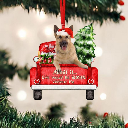 Personalized Photo German Shepherd On The Red Truck Acrylic Christmas Ornament, Custom Christmas Gift For Dog Lovers, Dog Owners