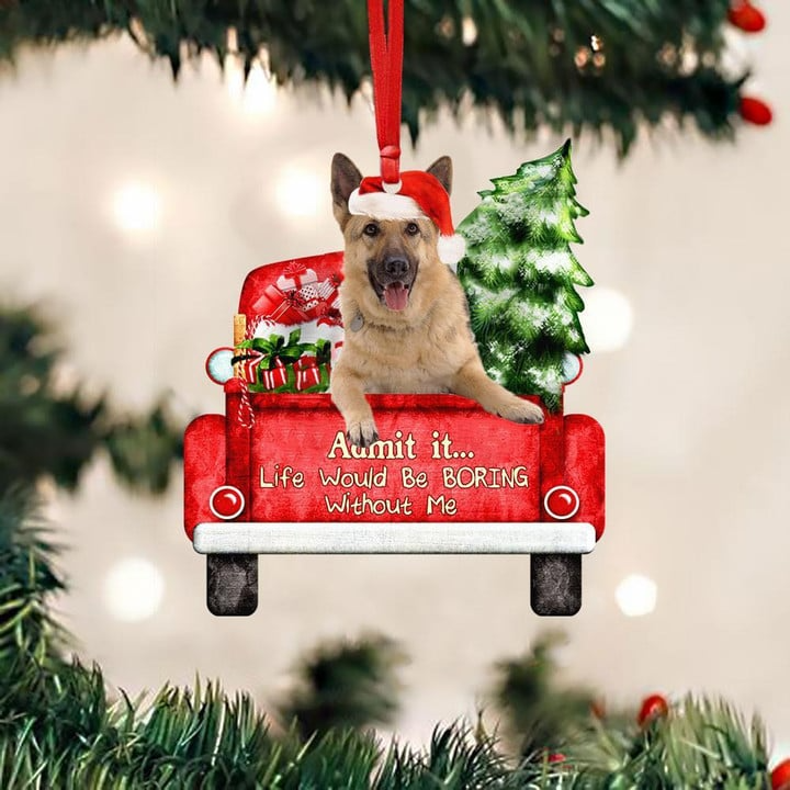 Personalized Photo German Shepherd On The Red Truck Acrylic Christmas Ornament, Custom Christmas Gift For Dog Lovers, Dog Owners