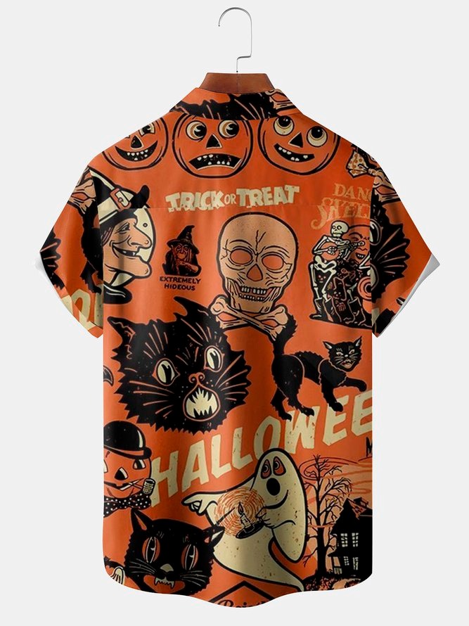 Black Cat Hawaiian Shirt, Halloween Hawaiian Shirt, Black Cat Chest Pocket Hawaiian Shirt For Men & Women - Halloween Gift For Members Family, Friends