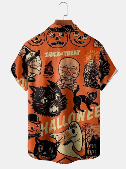 Black Cat Hawaiian Shirt, Halloween Hawaiian Shirt, Black Cat Chest Pocket Hawaiian Shirt For Men & Women - Halloween Gift For Members Family, Friends