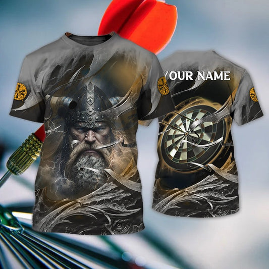 Customized Name Darts T Shirt, Bullseye Dartboard Personalized Name Viking And Darts T Shirt For Men - Gift For Darts Lovers, Darts Player, Dart Team