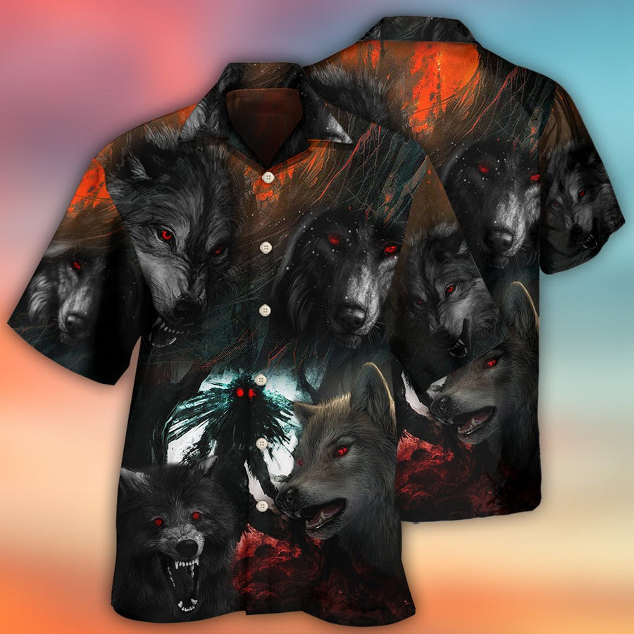 Halloween Hawaiian Shirt, Halloween Black Wolf In The Dark Aloha Shirt For Men & Women - Halloween Gift For Members Family, Friends