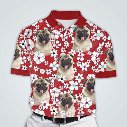 Custom Polo Shirt With Dog Face, Pet Face Polo Shirt, Red Flower Pattern Personalized Polo Shirt For Dog Dad - Perfect Gift For Men, Dog Lover