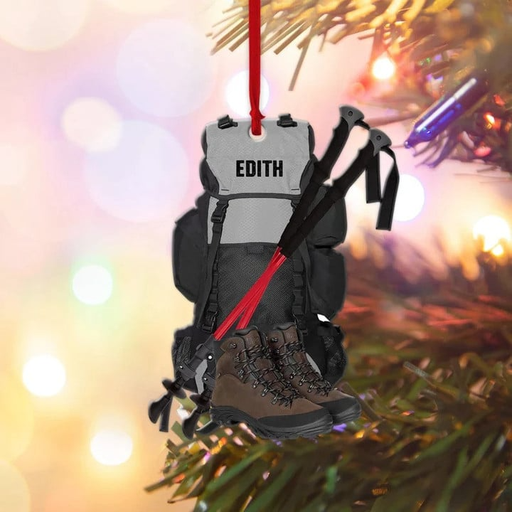Personalized Hiking Bag Acrylic Christmas Ornament, Hiking Trekking Ornament Gift For Camping Lovers, Hiking Lovers