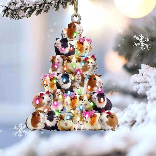 Guinea Pig Christmas Tree Shaped Acrylic Light Ornament For Animal Lovers