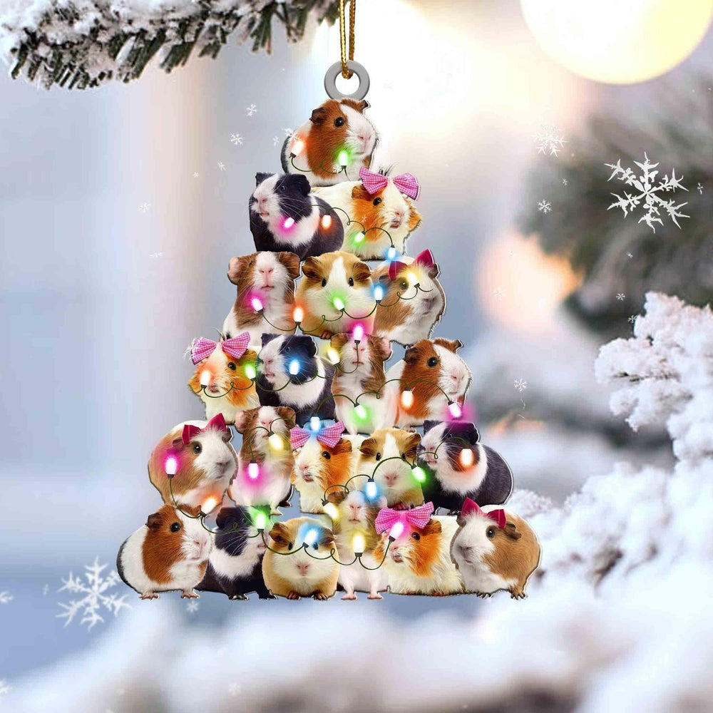 Guinea Pig Christmas Tree Shaped Acrylic Light Ornament For Animal Lovers