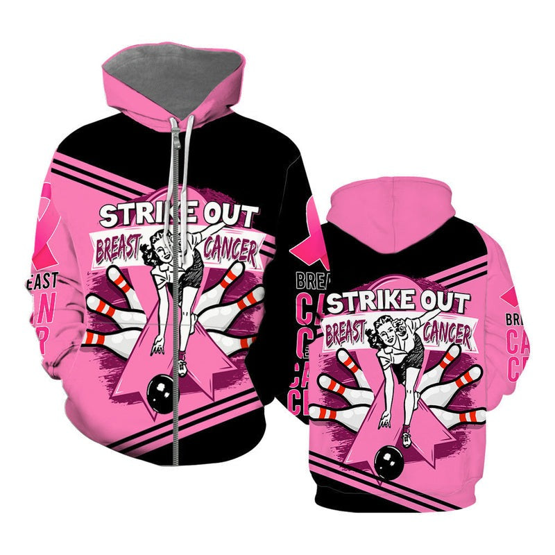 Breast Cancer Bowling Premium Zip Hoodie, Perfect Outfit For Men And Women On Breast Cancer Christmas New Year Autumn Winter