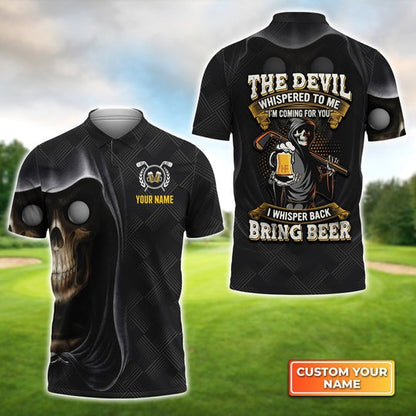 Customized Golf Men Polo Shirt, Grim Reaper, I Whisper Back Bring Beer,  Personalized Name Polo Shirt For Men - Perfect Gift For Golf Lovers, Golfers