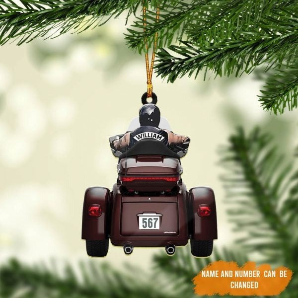 Personalized Biker Man Trike Tri Glide Motorcycle Ornament, Christmas Acrylic Ornament For Biker Man
