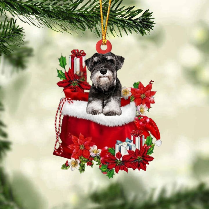 Customized Schnauzer In Red Gift Bag Acrylic Christmas Ornament, Personalized Christmas Gift For Dog Lovers, Dog Mom