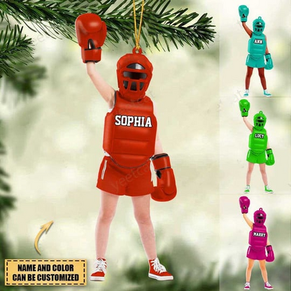 Personalized Girl Boy Boxer Acrylic Christmas Ornament - Christmas Gift For Boxing Lovers Kids, Boxing Players