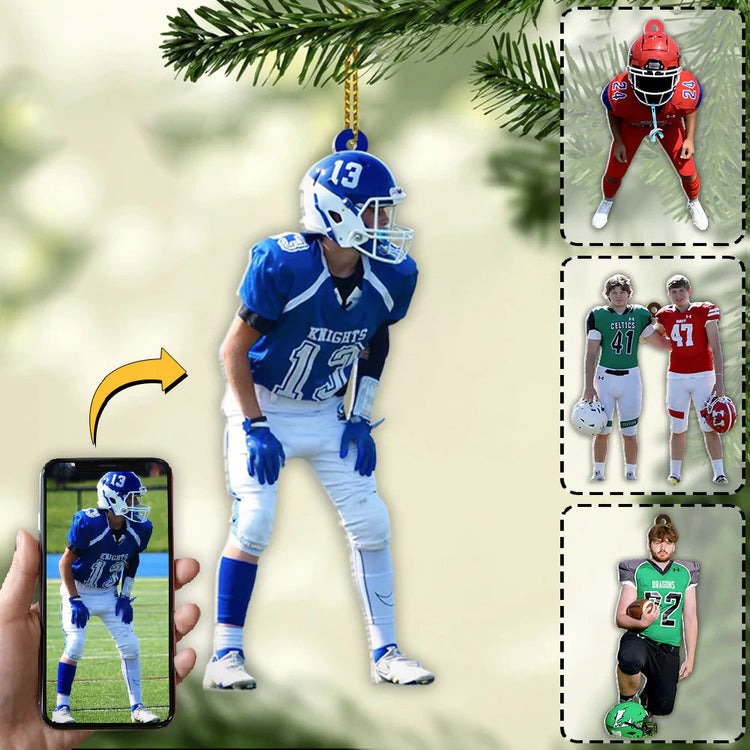 Custom Photo Football Player Christmas Ornament, Personalized Shape Acrylic Ornament - Gift For Son, Football Lovers