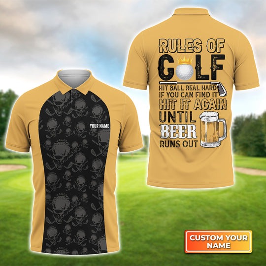 Customized Golf men Polo Shirts, Skull Beer, Rules of Golf, Personalized Name Golf Polo Shirt For Men, Golfers