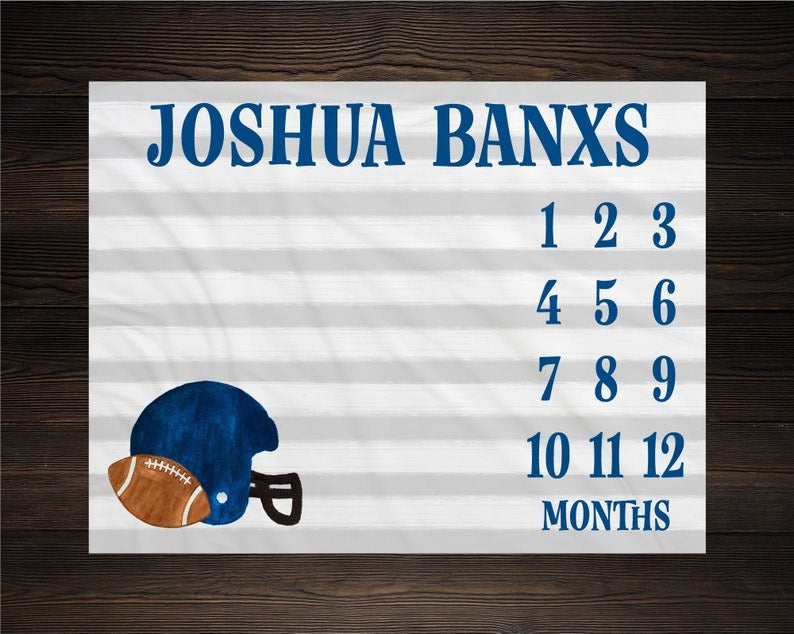 Football Sports Baby Milestone Blanket With Customized Name For Baby Boy Nursery, Son, Grandson, Newborn Gifts