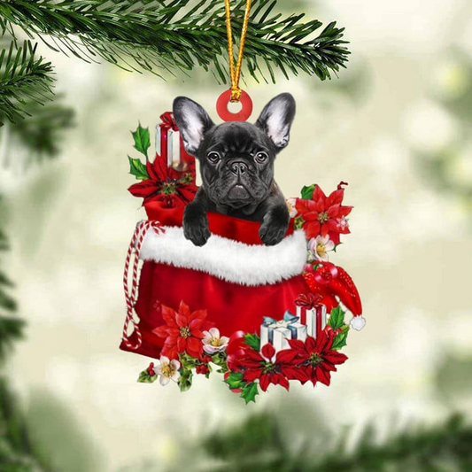 Customized French Bulldog In Red Gift Bag Acrylic Christmas Ornament, Personalized Christmas Gift For Dog Lovers, Dog Mom