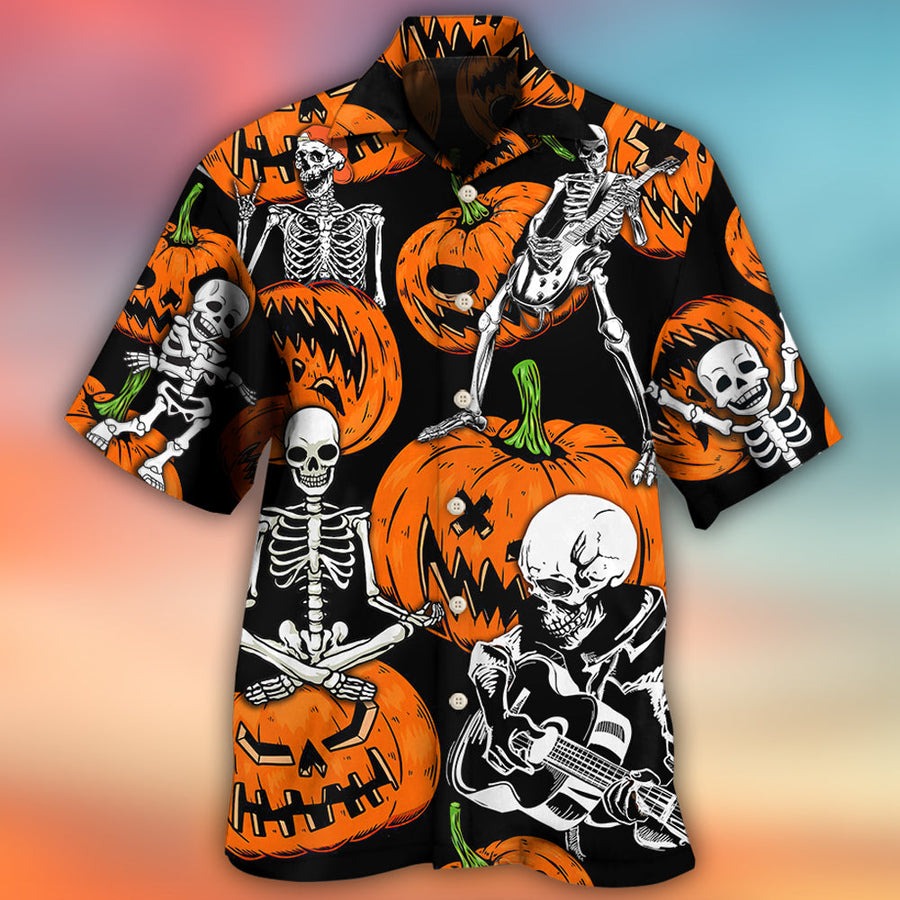 Halloween Hawaiian Shirt, Halloween Skeleton Pumpkin Scary Aloha Shirt For Men & Women - Halloween Gift For Members Family, Friends