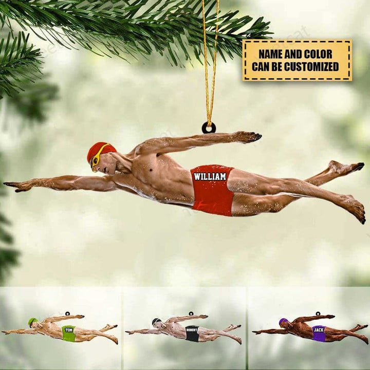 Personalized Male Swimmer Christmas Acrylic Ornament, Gift For Swimming Lovers, Man, Swimmer
