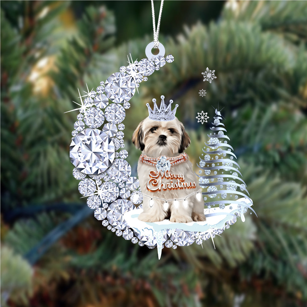 Custom Name Shih Tzu Diamond Moon Merry Christmas Mica Ornament - Best Gift For Dog Lovers, Dog Owners