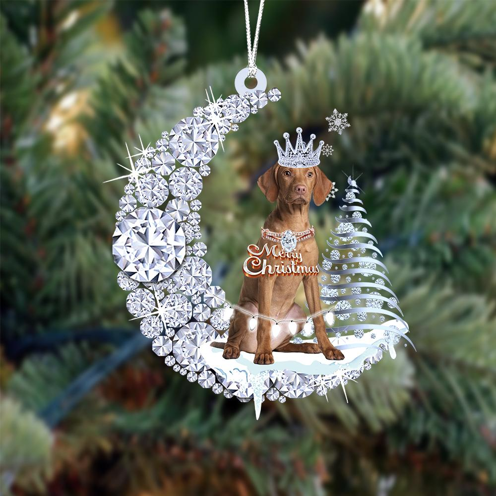 Personalized Vizsla Diamond Moon Merry Christmas Mica Ornament - Best Gift For Dog Lovers, Dog Owners