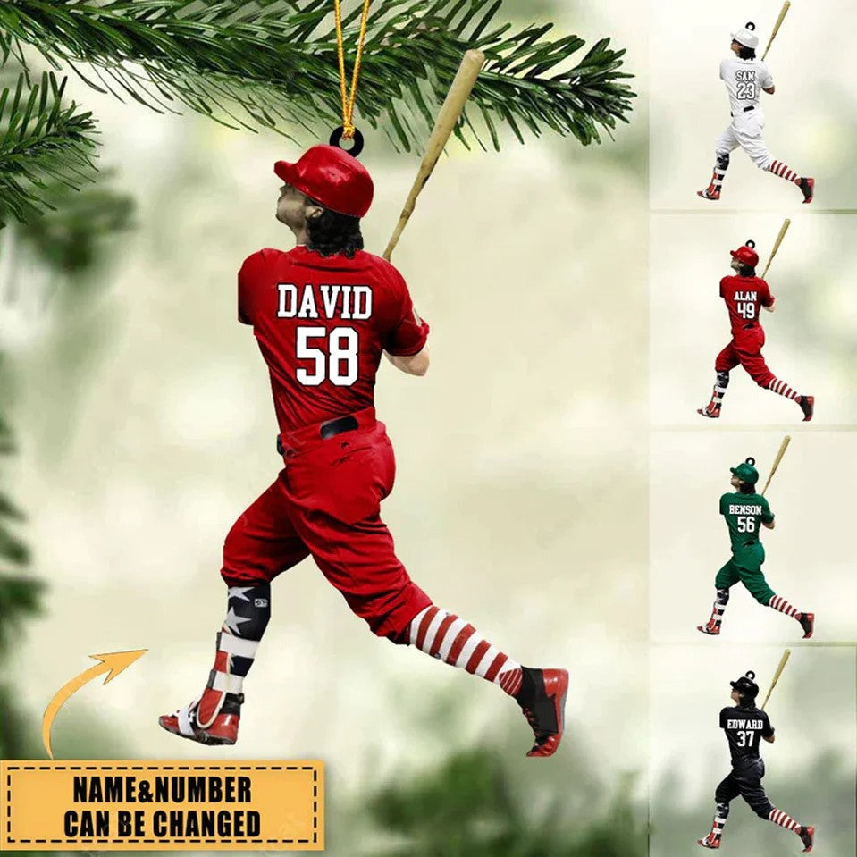 Personalized Baseball Player Christmas Acrylic Ornament - Great Gift Idea For Baseball Lovers