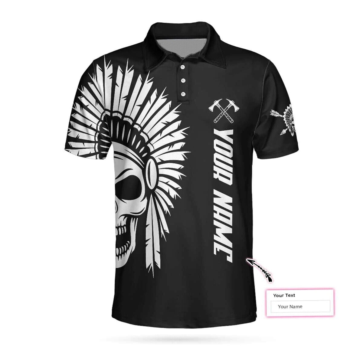 Customized Name American Indian Men Polo Shirt, Personalized Skull Cherokee Print Shirt Design, Native American Polo Shirt - Gift For Family, Friends